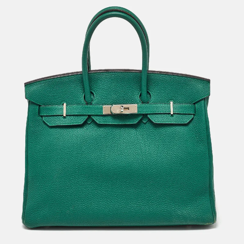 Handle bags with holiday themes for festivities -Hermes Malachite Taurillon Togo Leather Palladium Finish Birkin 35 Bag