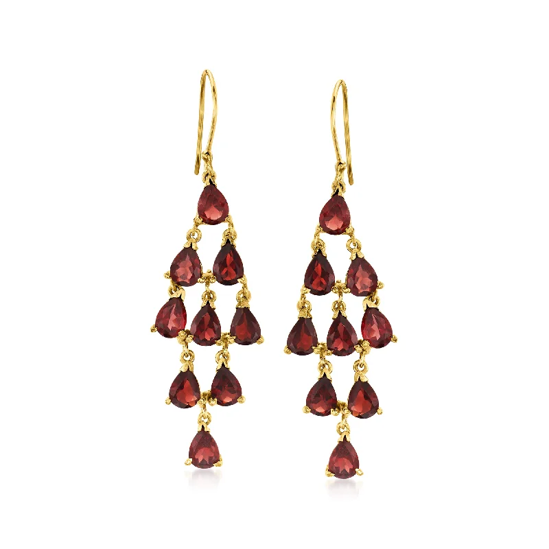 Drop Earrings with Abstract Designs -Ross-Simons Garnet Chandelier Earrings in 18kt Gold Over Sterling