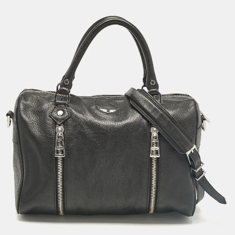 Handle bags with soft velvet for luxury -Zadig & Voltaire Black Leather Zip Boston Bag