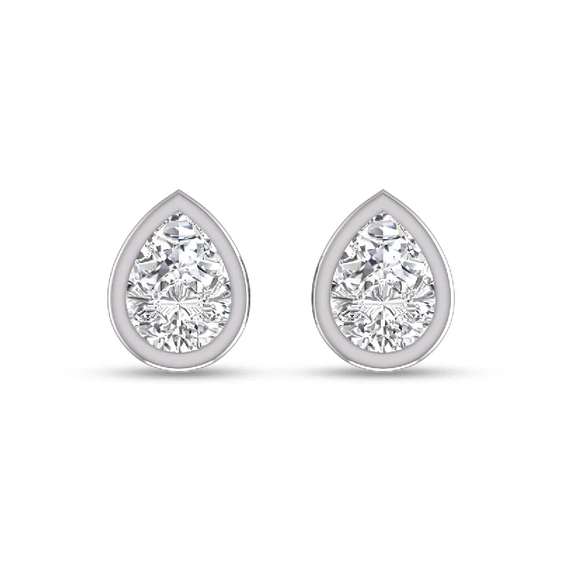 Crystal Drop Earrings for Sparkle -Lab Grown 1/2 Carat Pear Shaped Bezel Set Solitaire Diamond Earrings In 14K White Gold