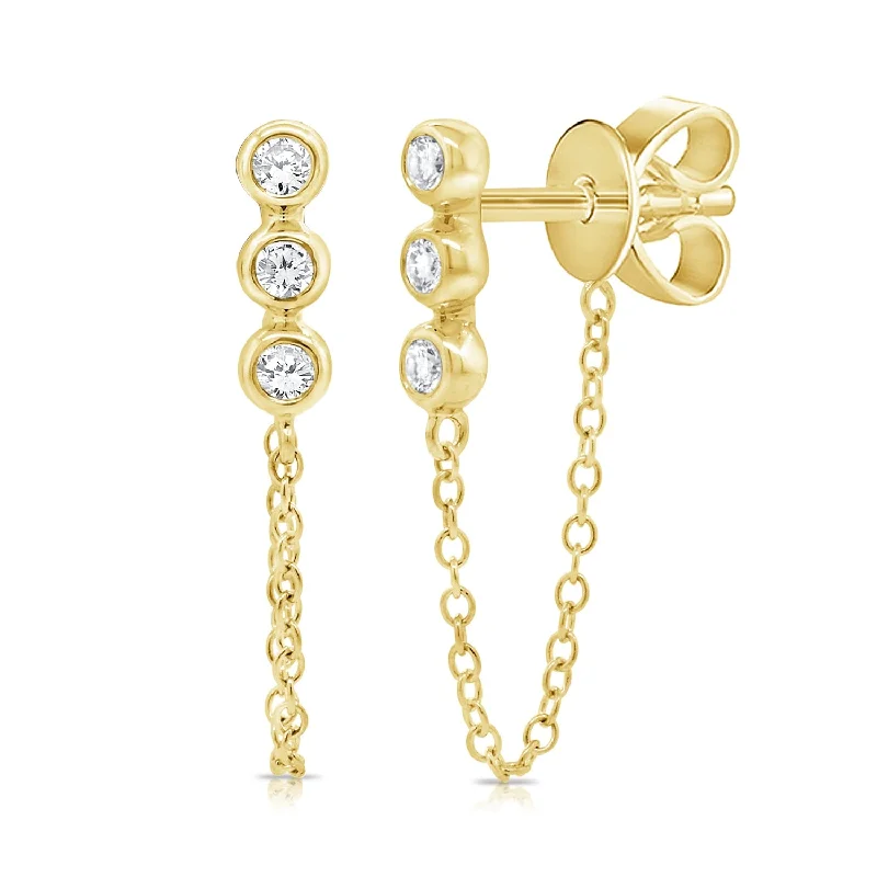 Drop Earrings for Engagement Party -Joelle Collection Diamond Earrings 14K Gold with Chain