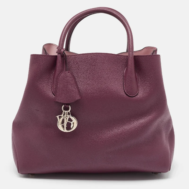 Handle bags with thick handles for support -Dior Burgundy Leather Large Open Bar Tote