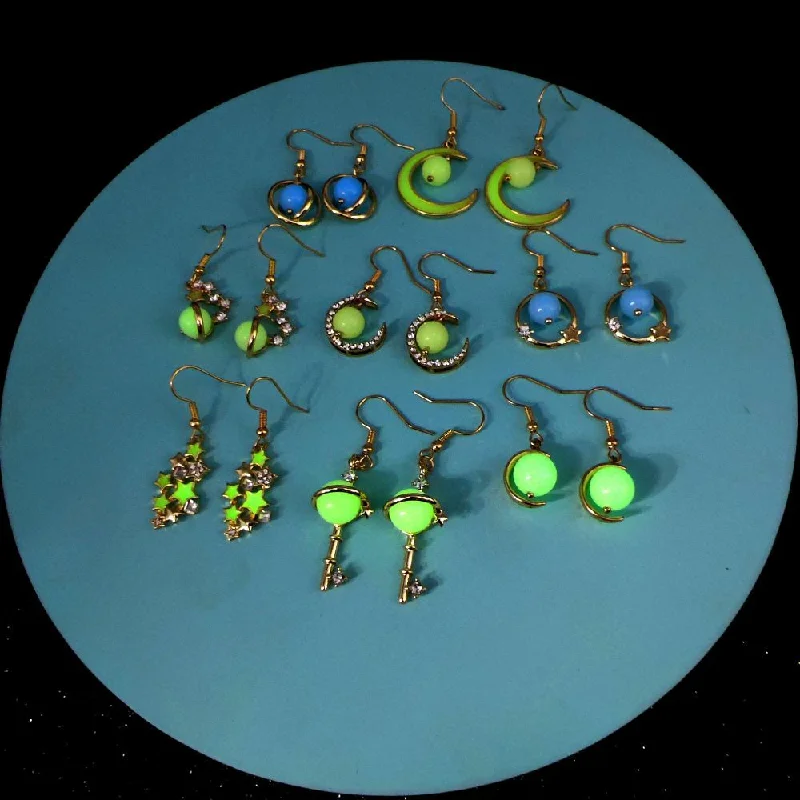 Drop Earrings with Keyhole Designs -Wholesale Fish Hook Fashion Creative Glowing Starry Sky Stars and Moon Temperament Luminous Earrings