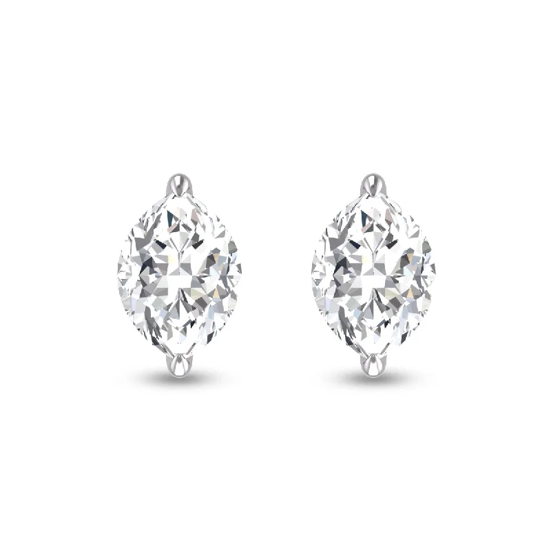 Round Drop Earrings for Classic -Lab Grown 1/2 Carat Marquise Solitaire Diamond Earrings In 14K White Gold