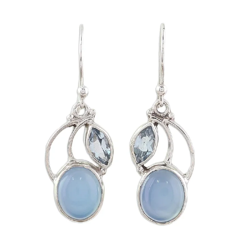 Heavy Duty Drop Earrings for Durability -Sterling Silver 'Blue Fog' Blue Topaz Chalcedony Earrings