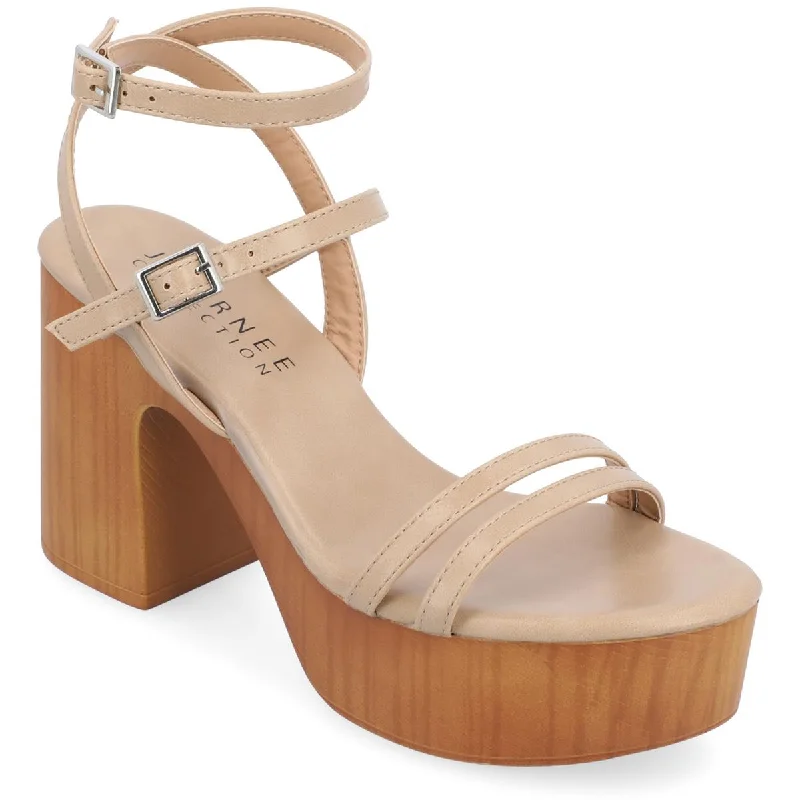 Comfortable sandals for women with soft cork footbed and rubber outsole-Journee Collection Womens EMERYNN Strappy Open Toe Block Heels