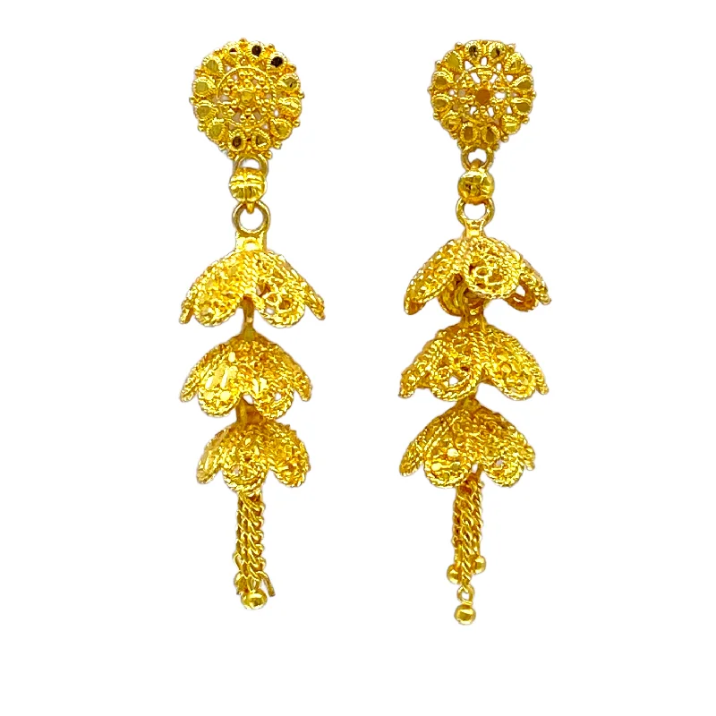 Ethnic Drop Earrings with Tribal Design -Gold Earrings