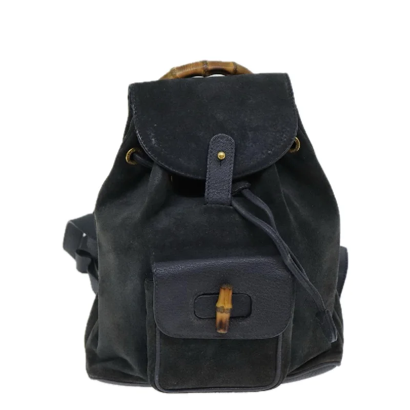 Handle bags with hidden pockets for security -Gucci Bamboo  Suede Backpack Bag (Pre-Owned)