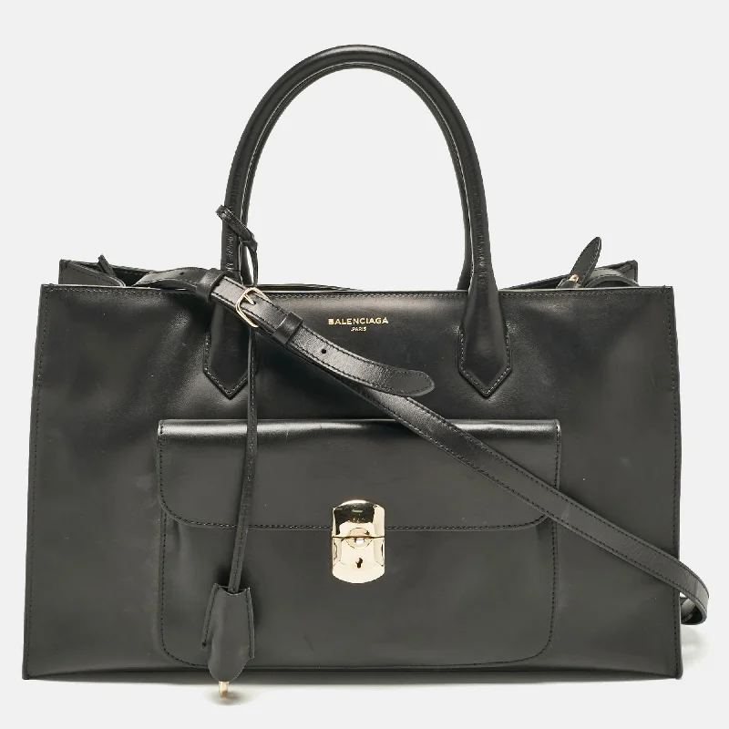 Handle bags with side pockets for organization -Balenciaga Black Leather Padlock Work S Bag