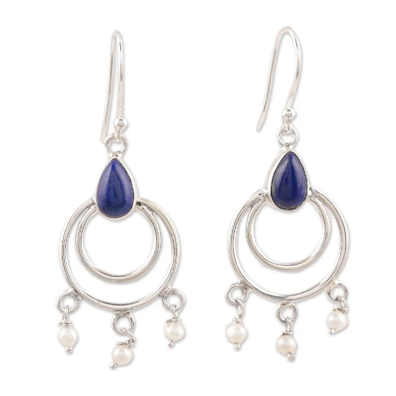 Drop Earrings with Knot Designs -NOVICA Royal Aesthetic, Lapis lazuli and cultured pearl dangle earrings - 1.8*0.6