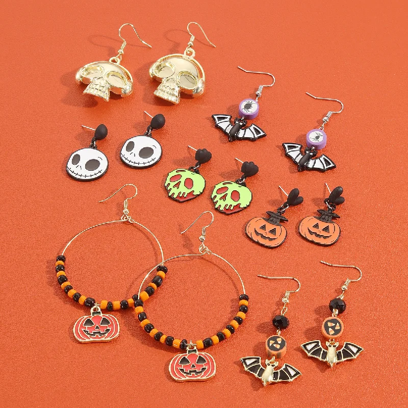 Drop Earrings with Keyhole Designs -Wholesale Halloween Pumpkin Bat Skull Earrings Set