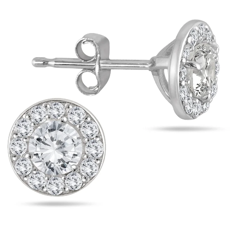 Heavy Duty Drop Earrings for Durability -3/4 Carat Tw Diamond Halo Earrings In 14K White Gold