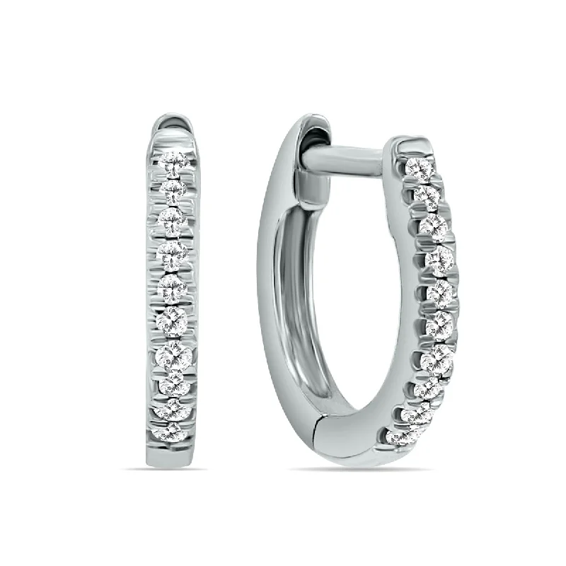 Drop Earrings for Casual Outfit -1/10 Carat Tw Small Diamond Huggie Hoop Earrings In 10K White Gold