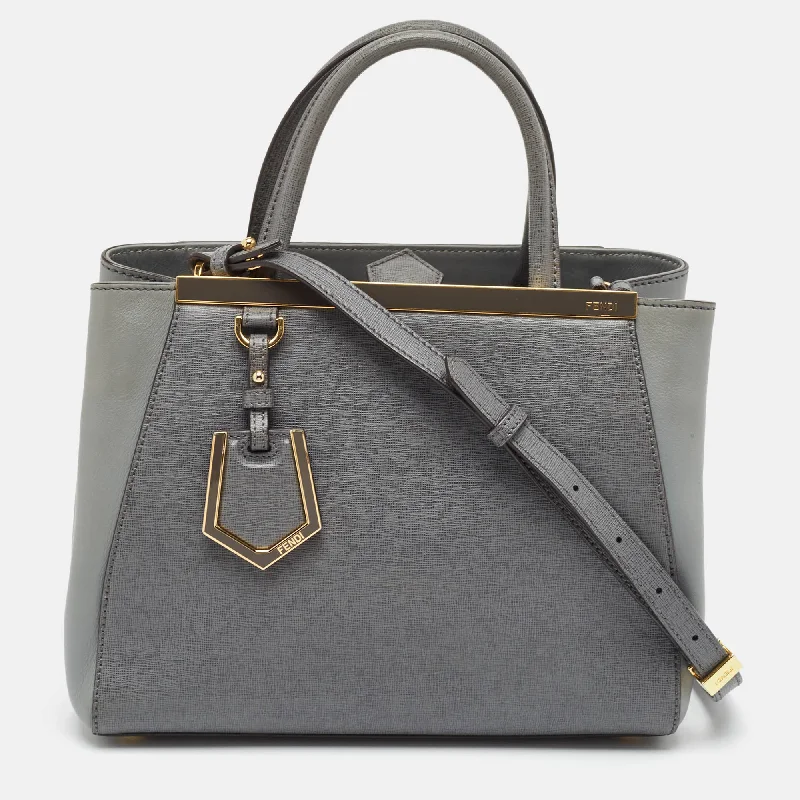 Handle bags with sturdy canvas for longevity -Fendi Grey Leather Mini 2Jours Tote