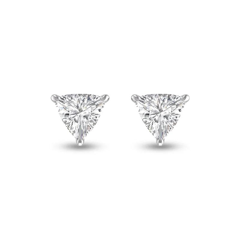 Bohemian Drop Earrings with Tassels -Lab Grown 1 Carat Trillion Shaped Solitaire Diamond Earrings In 14K White Gold