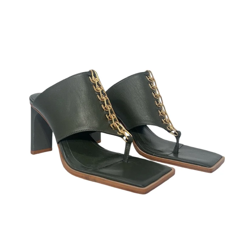 Stylish sandals for women with metallic accents and sleek, minimalist style-DION LEE/Heels/EU 35/Leather/GRN/GOLD CHAINLINK