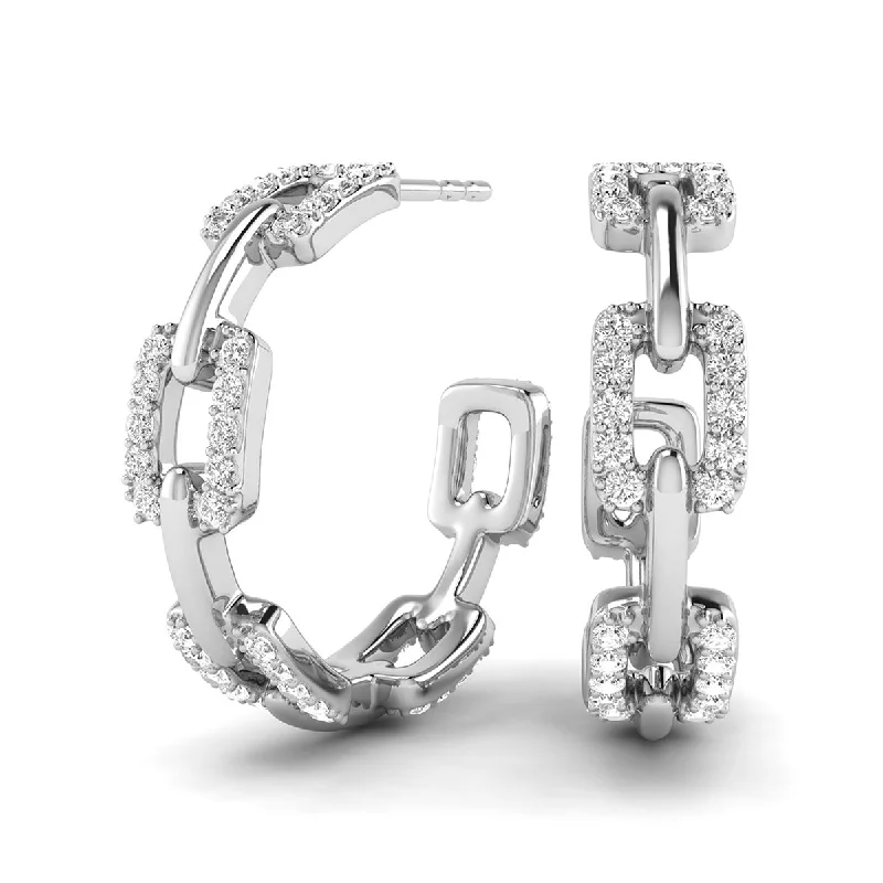 Drop Earrings with Embossed Patterns -1 Carat Tw Diamond Links Hoop Earrings In 14K White Gold