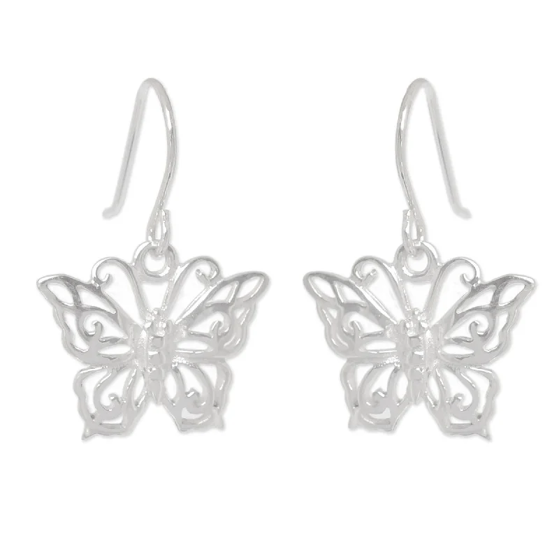 Drop Earrings for Travel Look -Handmade Sterling Silver 'Butterfly Splendor' Earrings (Thailand)