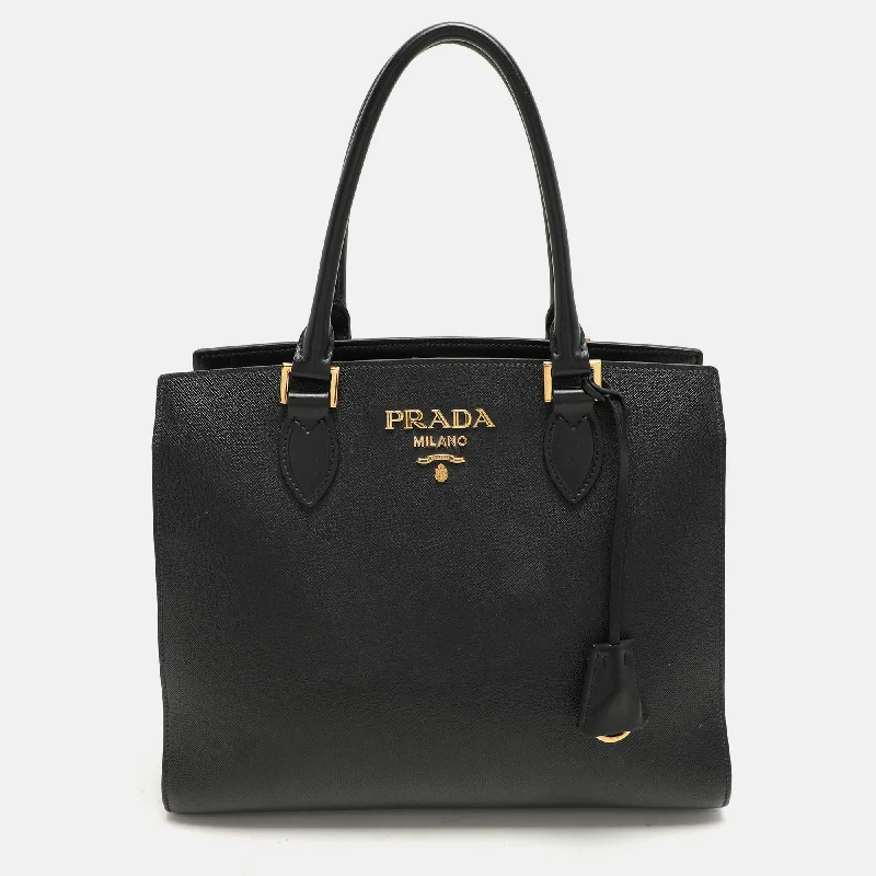 Handle bags with hidden pockets for security -Prada Black Saffiano Leather Tote