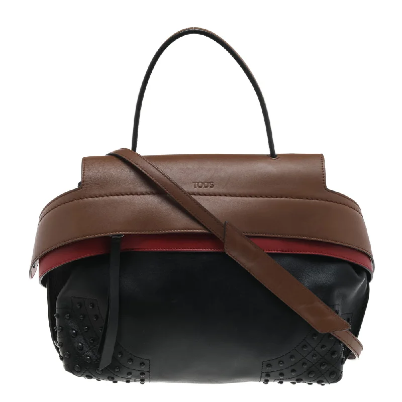 Waterproof handle bags ideal for rainy weather -Tod's Black/beige Leather Wave Top Handle Bag