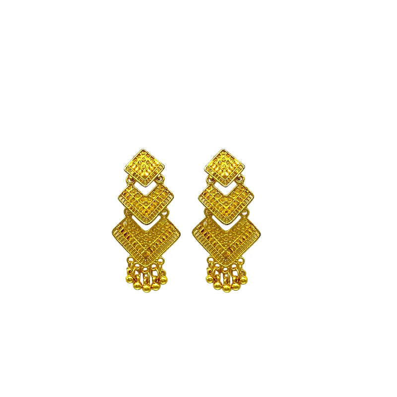 Round Drop Earrings for Classic -Gold Small Earrings with triple layered Geomatric design