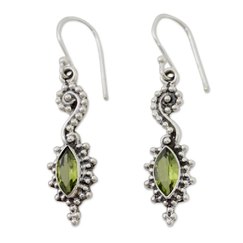 Heart Shaped Drop Earrings for Love -NOVICA Handmade Sea's Mystery Peridot Earrings (India) - 1.9*0.4