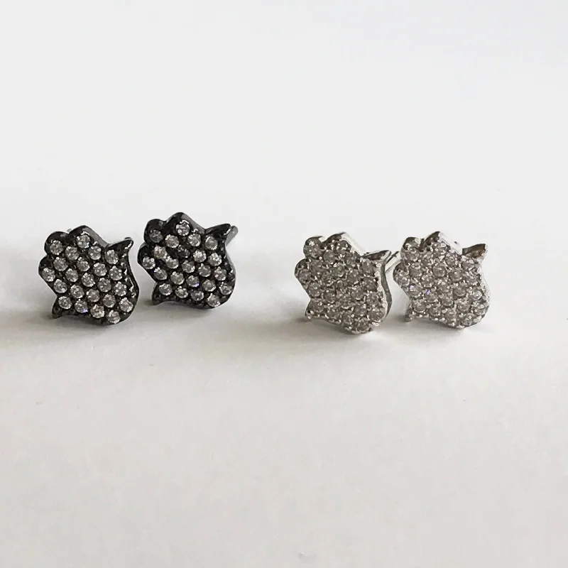 Drop Earrings with Abstract Designs -Mini Pave CZ Hamsa Post Earrings