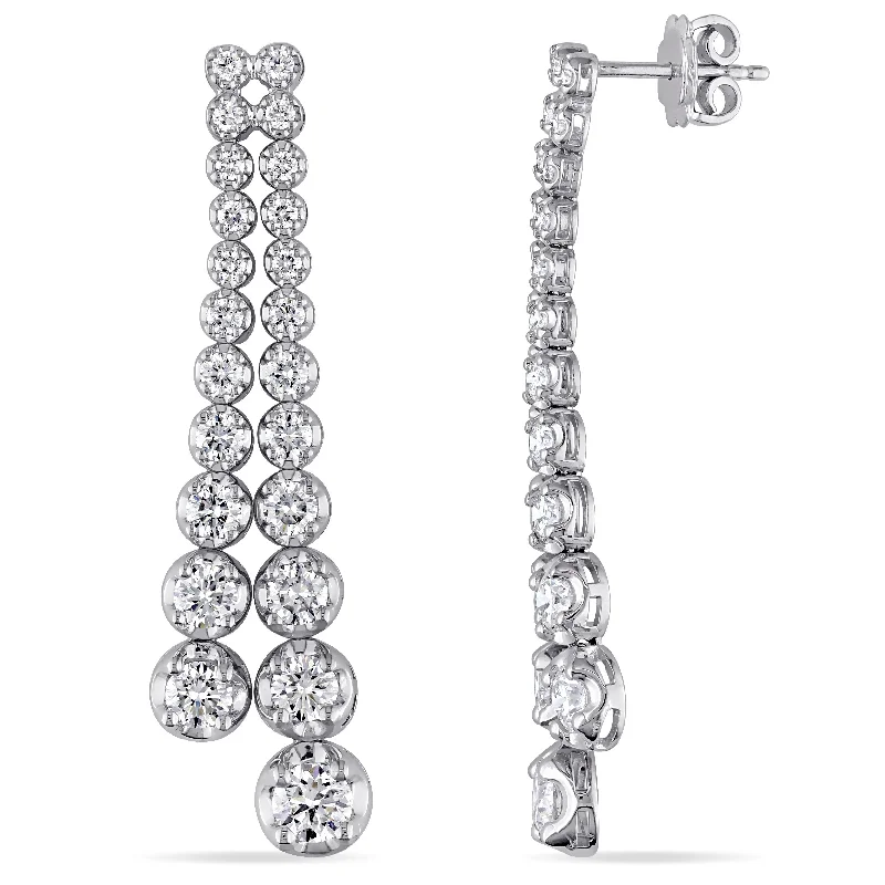 Drop Earrings for Concert Look -Created Forever by Miadora 4 3/8ct TW Lab-Grown Diamond Two Strand Graduated Earrings in 18k White Gold