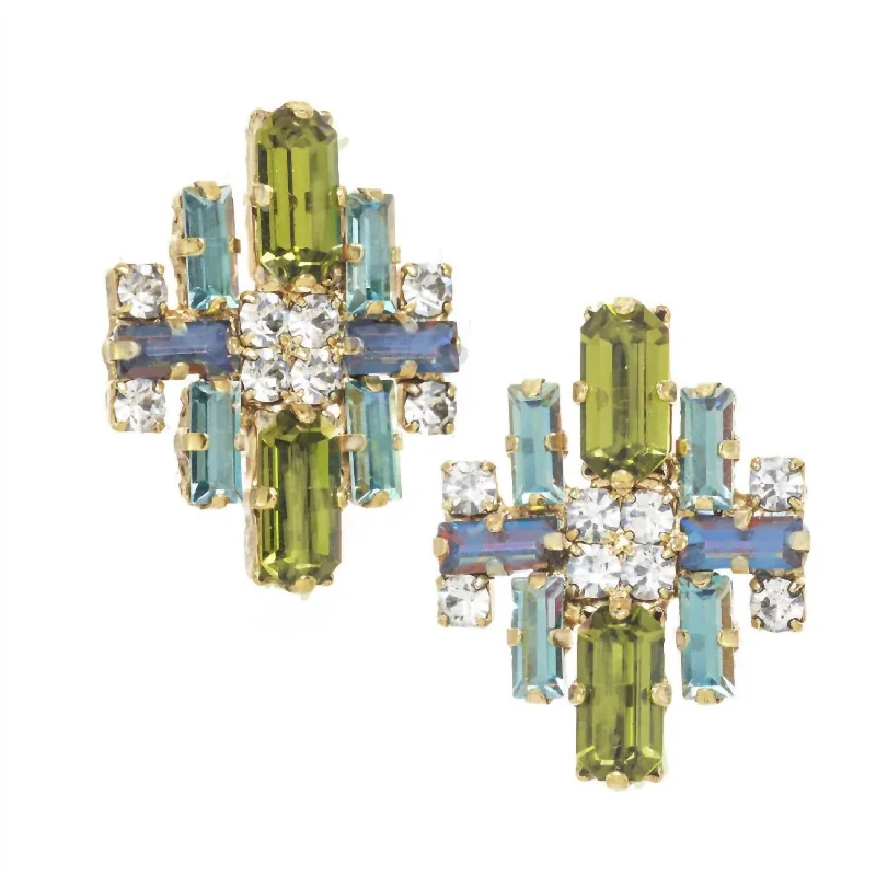 Screw Back Drop Earrings for Security -Perinelle Earrings In Blue/green