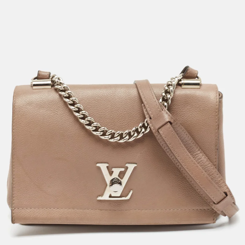 Handle bags with modern cutouts for style -Louis Vuitton Beige Leather Lockme Ii Bb Bag