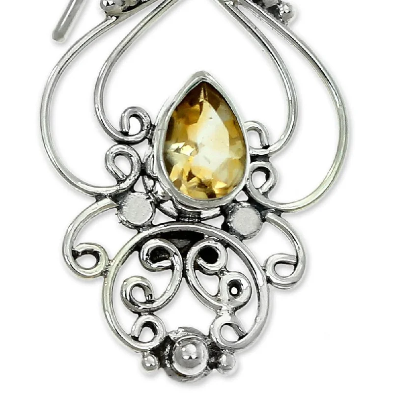 Gemstone Drop Earrings for Color -Sterling Silver Golden Arabesque Citrine Earrings (Indonesia) - 1.5*0.6