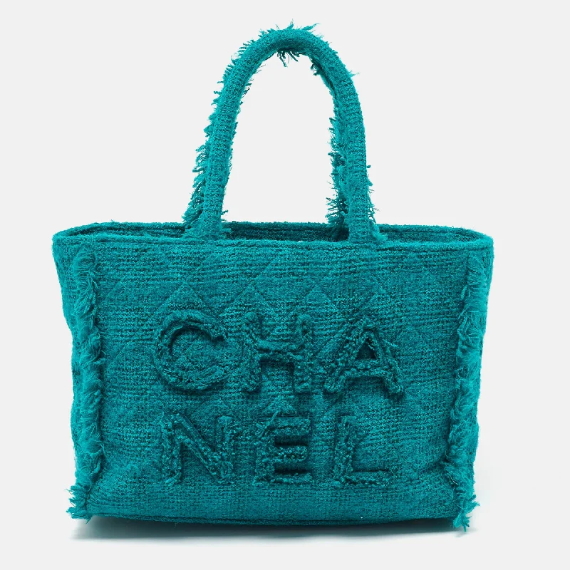 Handle bags with modern logos for branding -Chanel Green Tweed Medium Shopper Tote