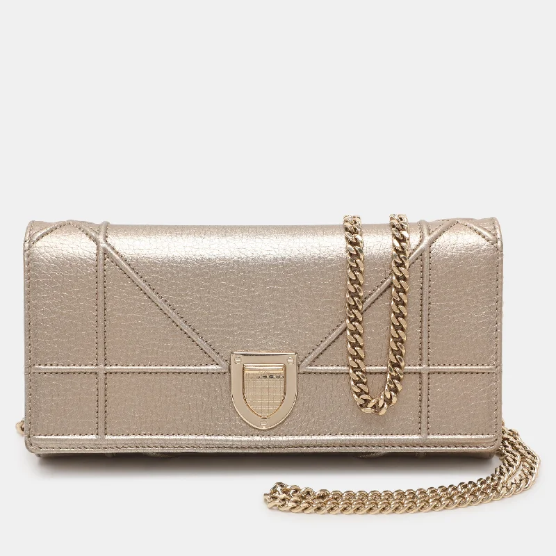 Handle bags with neutral leather for elegance -Dior Metallic Beige Leather Diorama Wallet On Chain