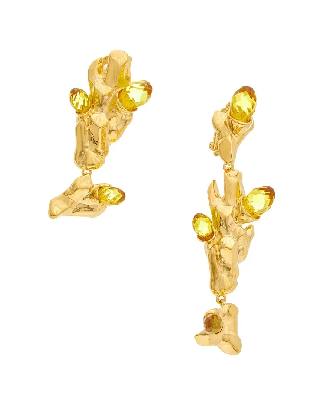 Gemstone and Diamond Drop Earrings for Opulence -Oscar de la Renta 14K Asymmetric Earrings