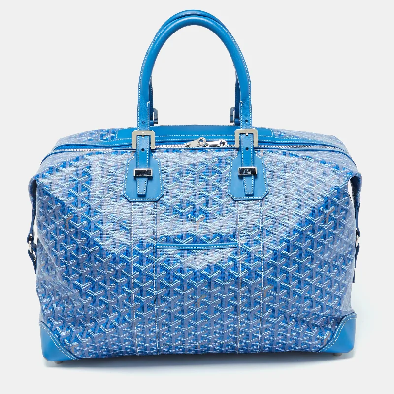 Handle bags with side pockets for organization -Goyard Blue Goyardine Canvas Bowling 45 Bag