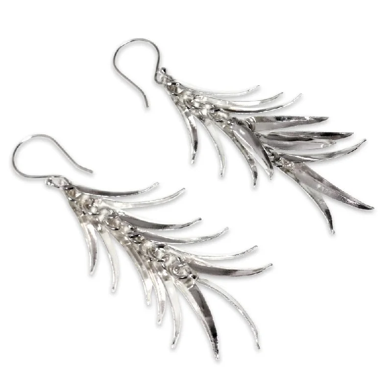 Indian Drop Earrings with Intricacy -Sterling Silver 'Ginger Flower' Earrings (Indonesia) - 2.4L*0.6W