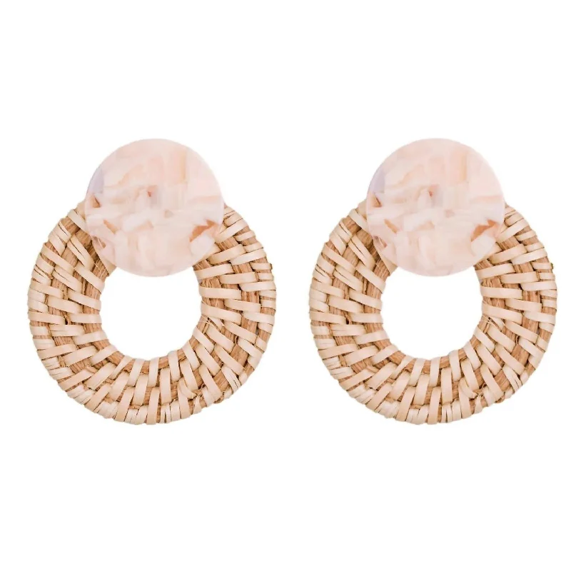 Adjustable Drop Earrings for Custom Fit -Women's Bali Rattan Statement Earrings In Beige