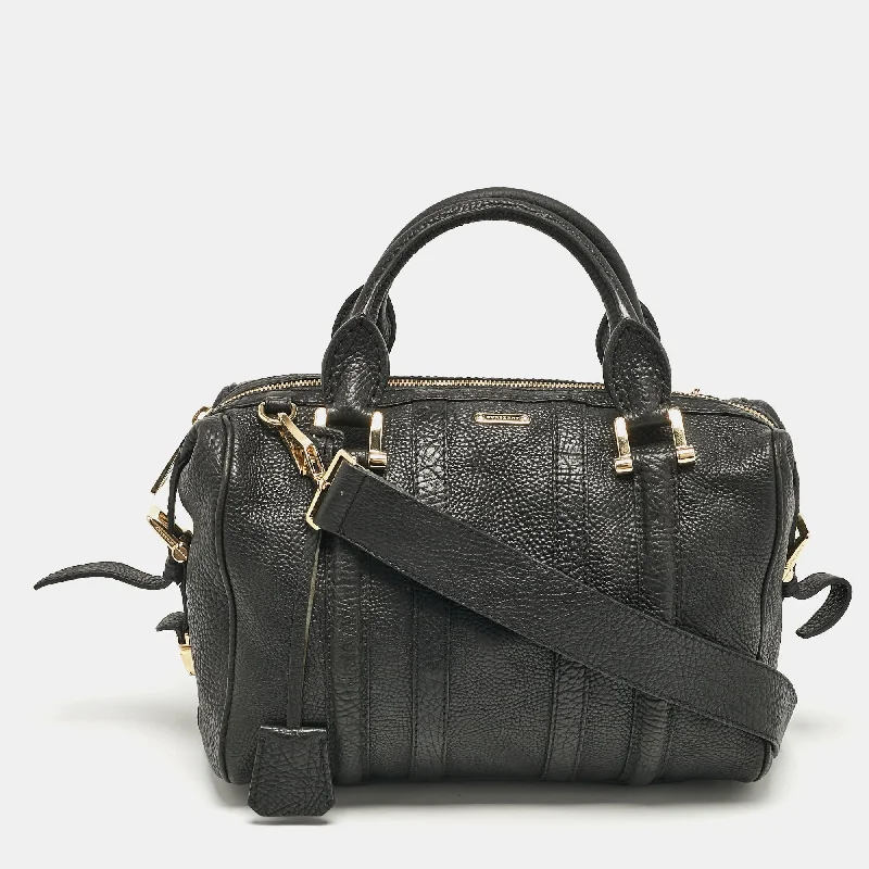 Handle bags with subtle embroidery for detail -Burberry Black Grain Leather Boston Bag