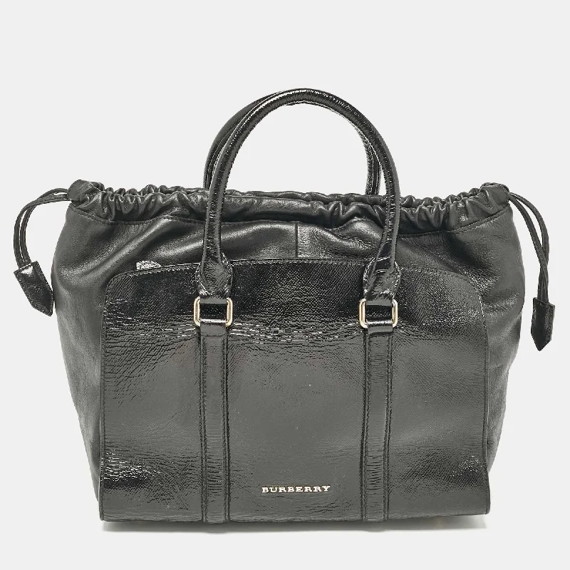 Handle bags with lightweight nylon for ease -Burberry Black Patent And Leather Dinton Tote