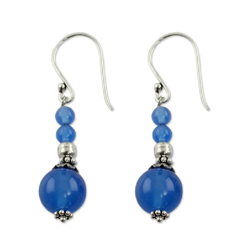 Drop Earrings for Evening Gown -Sterling Silver 'Heavenly' Chalcedony Earrings - Blue