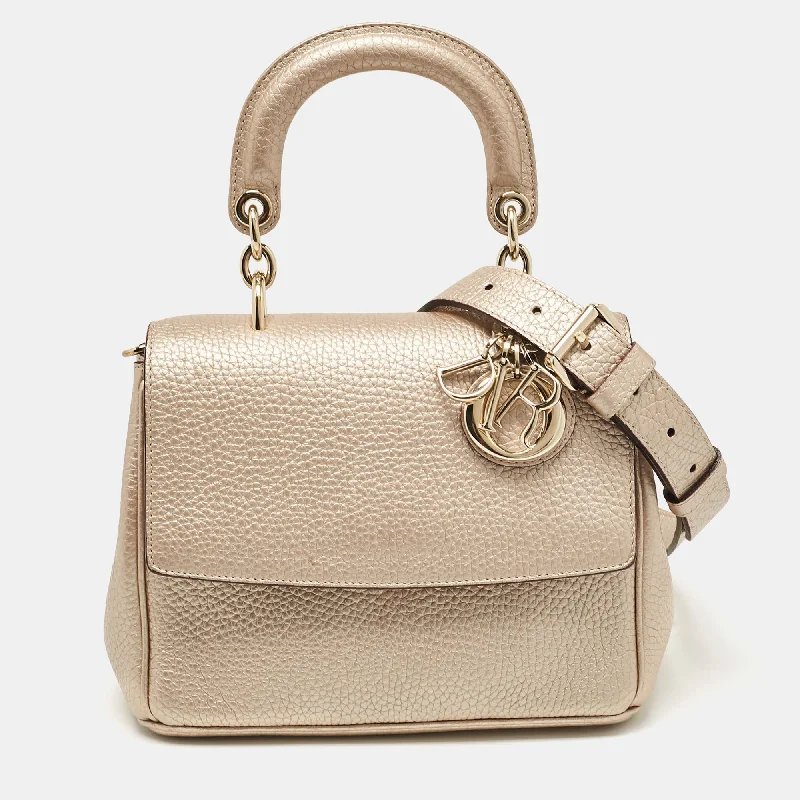 Handle bags with metallic finishes for shine -Dior Bronze Leather Mini Be Dior Top Handle Bag