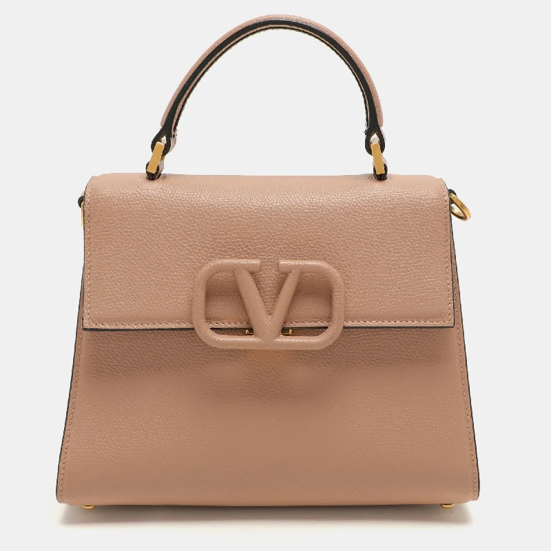 Handle bags with neutral leather for elegance -Valentino Beige Leather Small Vsling Top Handle Bag