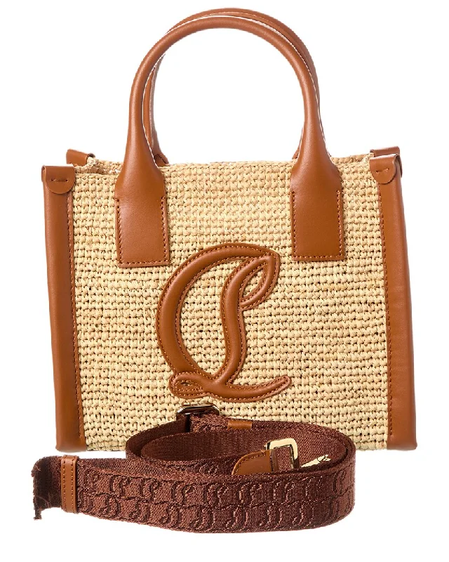 Handle bags with sleek leather for work -Christian Louboutin By My Side Mini Raffia & Leather Tote (Authentic Pre-