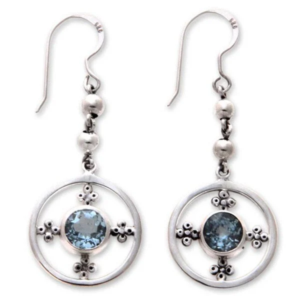 Drop Earrings for Gym Workout -Handmade Sterling Silver 'Around the World' Blue Topaz Earrings (Indonesia)