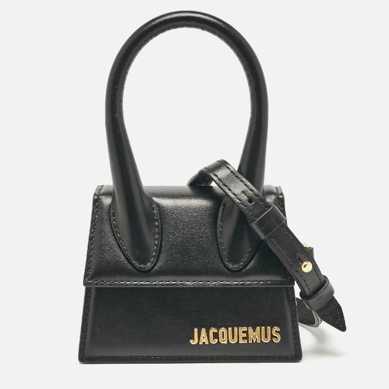 Handle bags with bold checks for trend -Jacquemus Black Leather Mini Le Chiquito Top Handle Bag