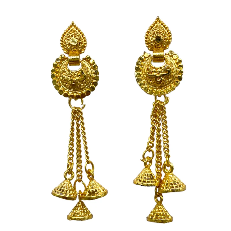 Long Drop Earrings for Dramatic -Gold Small Chandbali  Earrings with chain tassel and zumkhi