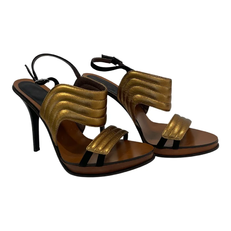 Stylish sandals for women with unique buckle details and flat design-MARNI/Heels/US 7.5/Leather/GLD/Open-Toe/GOLD FRONT WOODEN BOTTOM