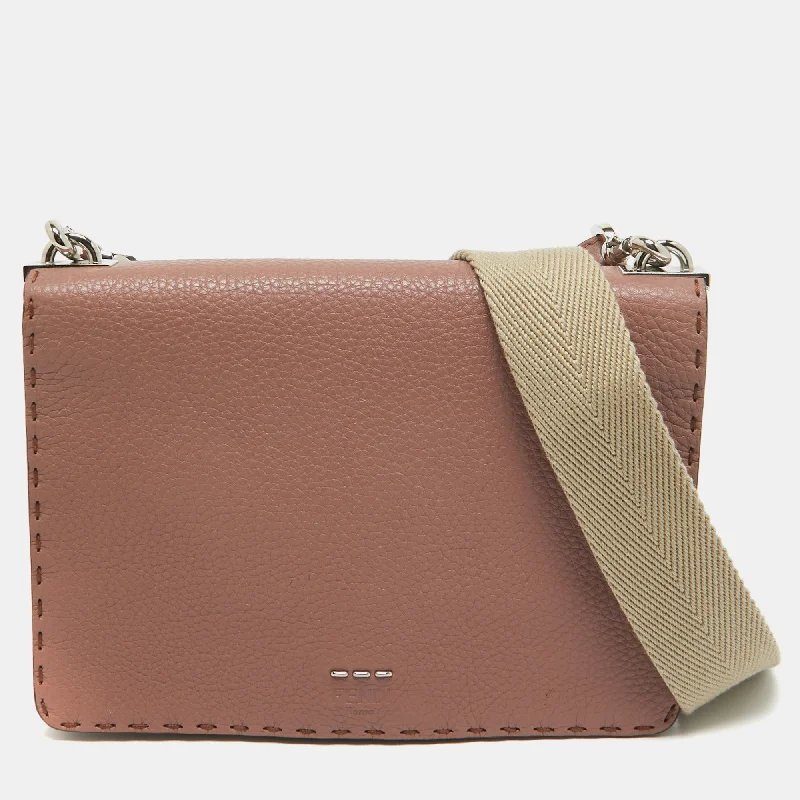 Handle bags with structured shapes for class -Fendi Old Rose Selleria Leather Messenger Bag