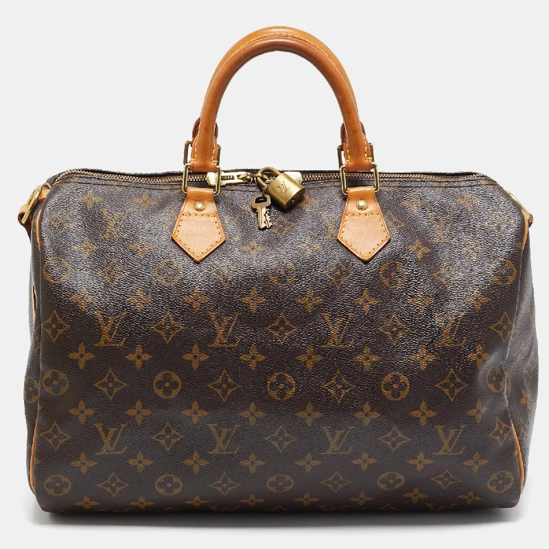 Handle bags with bold logos for branding -Louis Vuitton Monogram Canvas Speedy Bandouliere 35 Bag