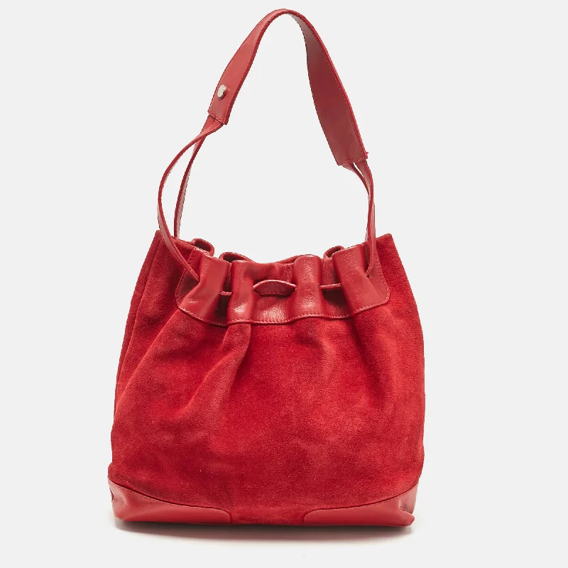 Large handle bags with spacious interior compartments -Burberry Red Suede And Leather Bucket Bag